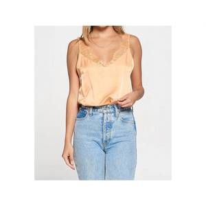 NEW FORE COLLECTION satin eyelash lace bodysuit in soft apricot